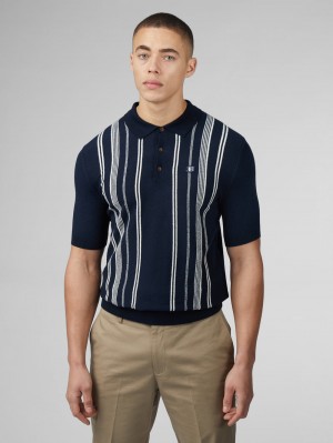 Ben Sherman B by Ben Sherman Crinkle Cotton Stripe Polo Strickwaren Navy | 95142WKCA