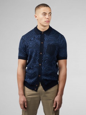 Ben Sherman B by Ben Sherman Swirl Jacquard Button Through Polo Strickwaren Navy | 20583NYDS