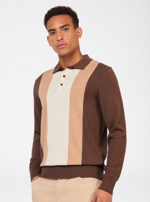 Ben Sherman Block Stripe Merino Pullover Mit Rollkragen Schokolade | 51628DWXP