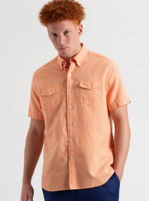 Ben Sherman Garment Dye Linen Hemd Orange | 19387BWUS