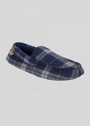 Ben Sherman Gritti Palace Check Moccasin Slipper Navy | 17435NXQJ