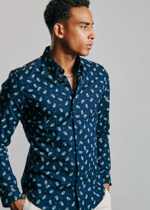 Ben Sherman Micro Paisley Hemd Navy | 91058RUVC