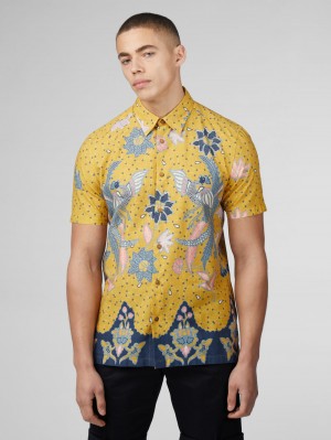 Ben Sherman Signature Abstract Botanical Print Hemd Gelb | 75964YKNQ