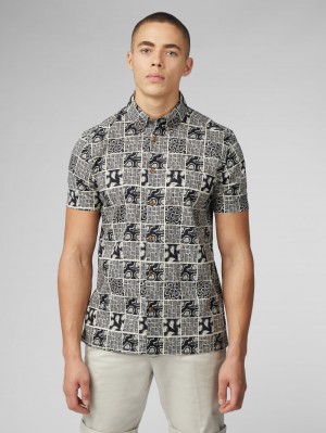 Ben Sherman Signature Checkerboard Paisley Print Hemd Schwarz | 39168NXYU