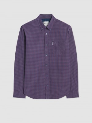 Ben Sherman Signature Gingham Long-Sleeve Hemd Lila | 38649GLVQ