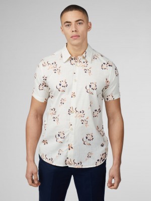 Ben Sherman Signature Linear Floral Hemd Weiß | 87019NCZU