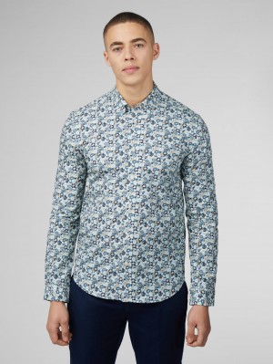 Ben Sherman Signature Multicolor Floral Hemd Blau | 28317XFKG