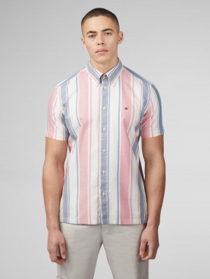 Ben Sherman Signature Multicolor Stripe Hemd Dunkelrosa | 85327ASZY