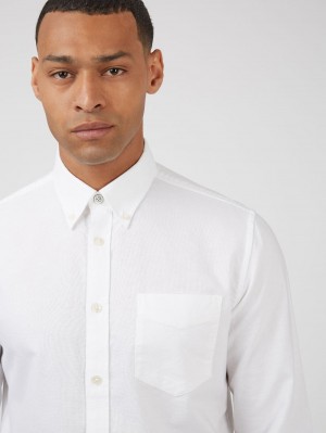 Ben Sherman Signature Organic Long-Sleeve Oxford Hemd Weiß | 36579UWZX