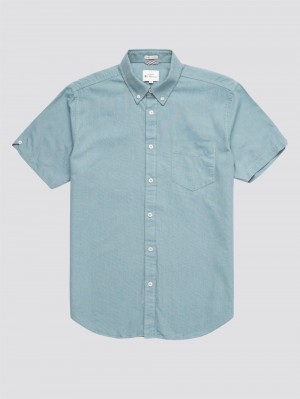 Ben Sherman Signature Organic Short-Sleeve Oxford Shadow Hemd Blau Grau | 81672MEHZ