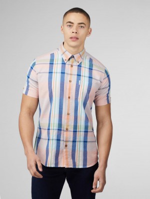 Ben Sherman Signature Seersucker Check Hemd Rosa | 94257JWMV