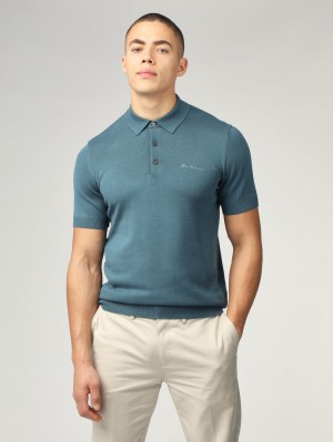 Ben Sherman Signature Short Sleeve Polo Strickwaren Türkis | 43071MPSE