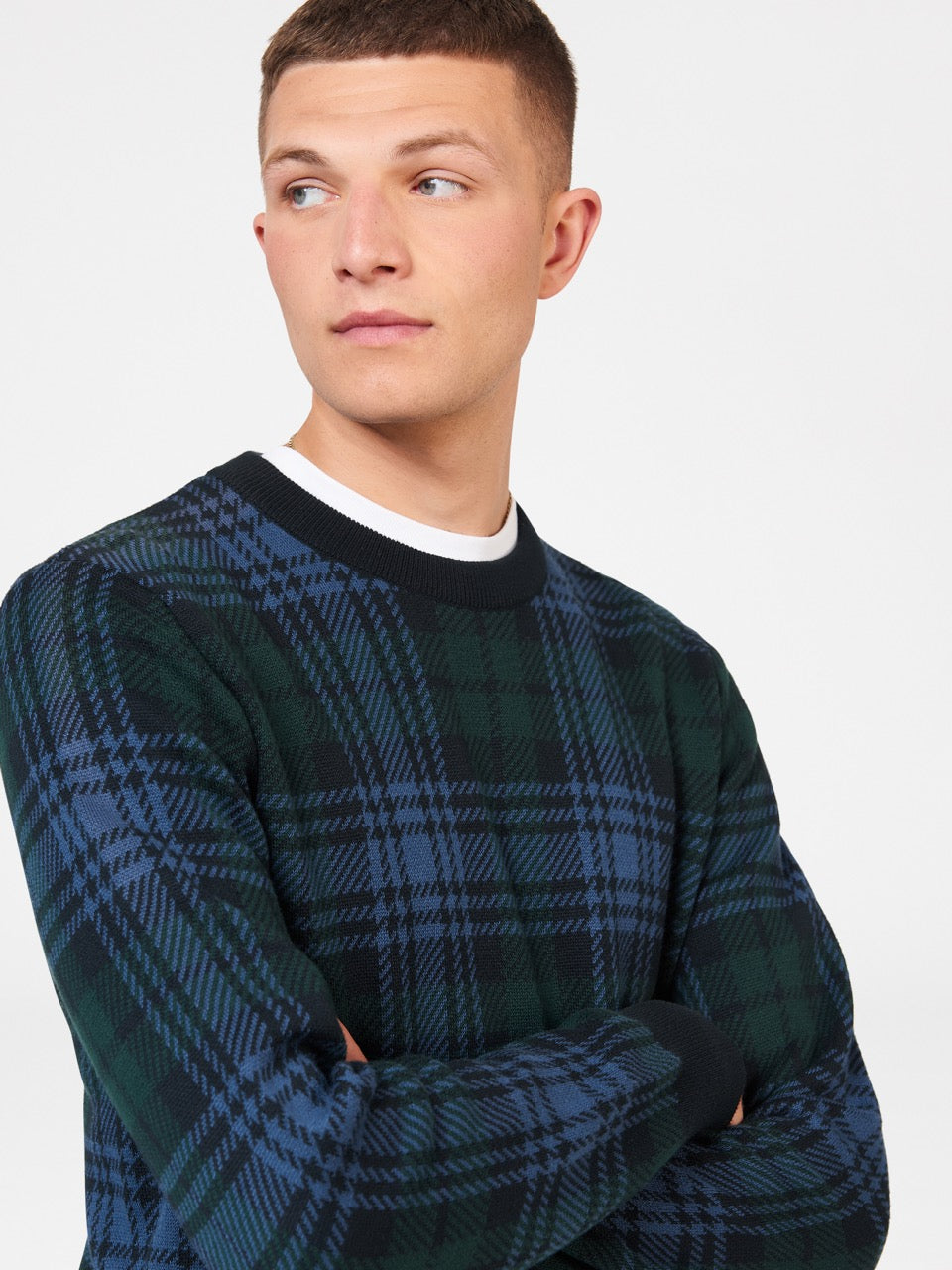 Ben Sherman Blackwatch Check Crewneck Strickwaren Schwarz | 72891XFUQ