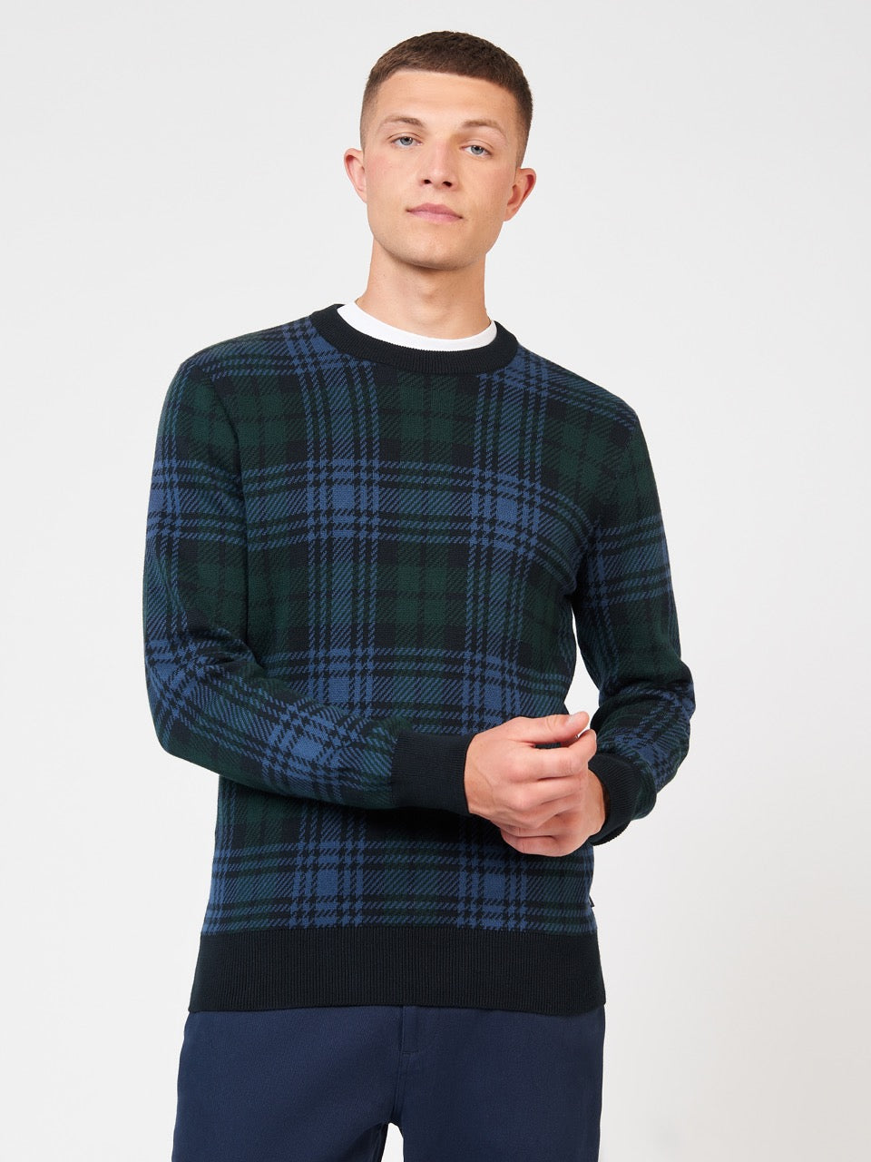 Ben Sherman Blackwatch Check Crewneck Strickwaren Schwarz | 72891XFUQ