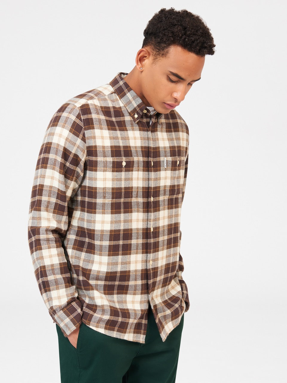 Ben Sherman Brushed Plain Check Hemd Schokolade | 24637LYJC