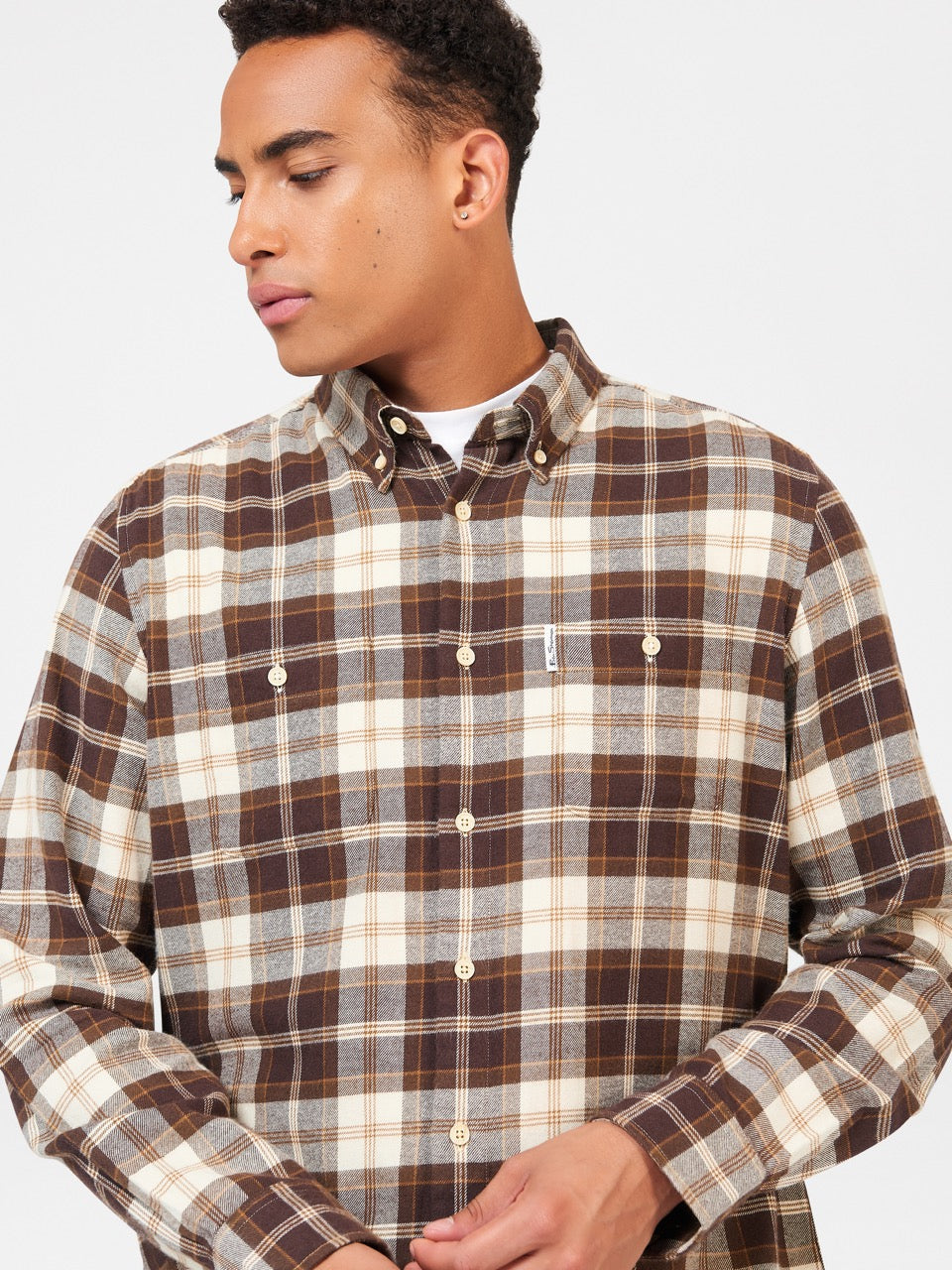 Ben Sherman Brushed Plain Check Hemd Schokolade | 24637LYJC