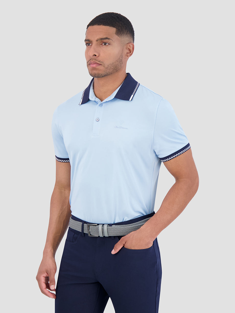 Ben Sherman Checker Rib Air Pique Sports Fit Polo Shirts Blau | 53718MQHE