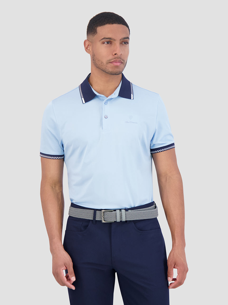 Ben Sherman Checker Rib Air Pique Sports Fit Polo Shirts Blau | 53718MQHE