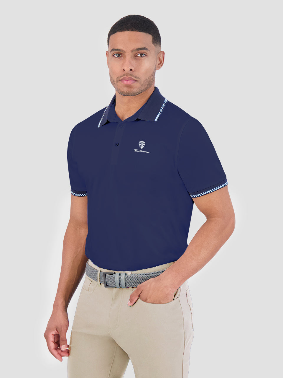 Ben Sherman Checker Rib Air Pique Sports Fit Polo Shirts Navy | 71586ZBKQ