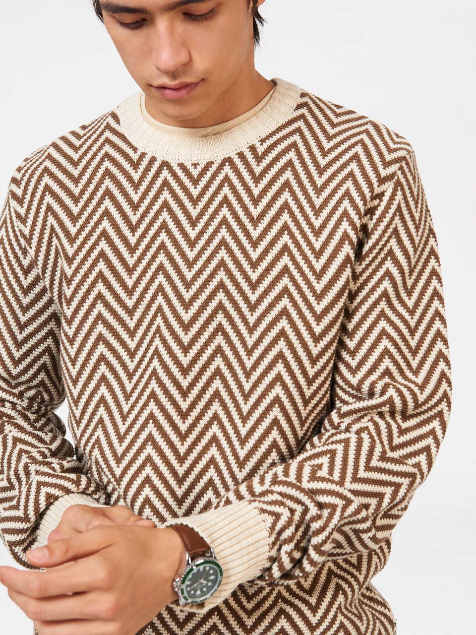 Ben Sherman Chevron Jacquard Crewneck Strickwaren Weiß | 95412CWTF