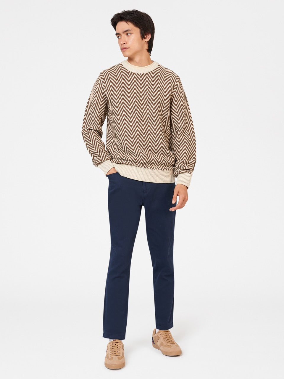 Ben Sherman Chevron Jacquard Crewneck Strickwaren Weiß | 95412CWTF