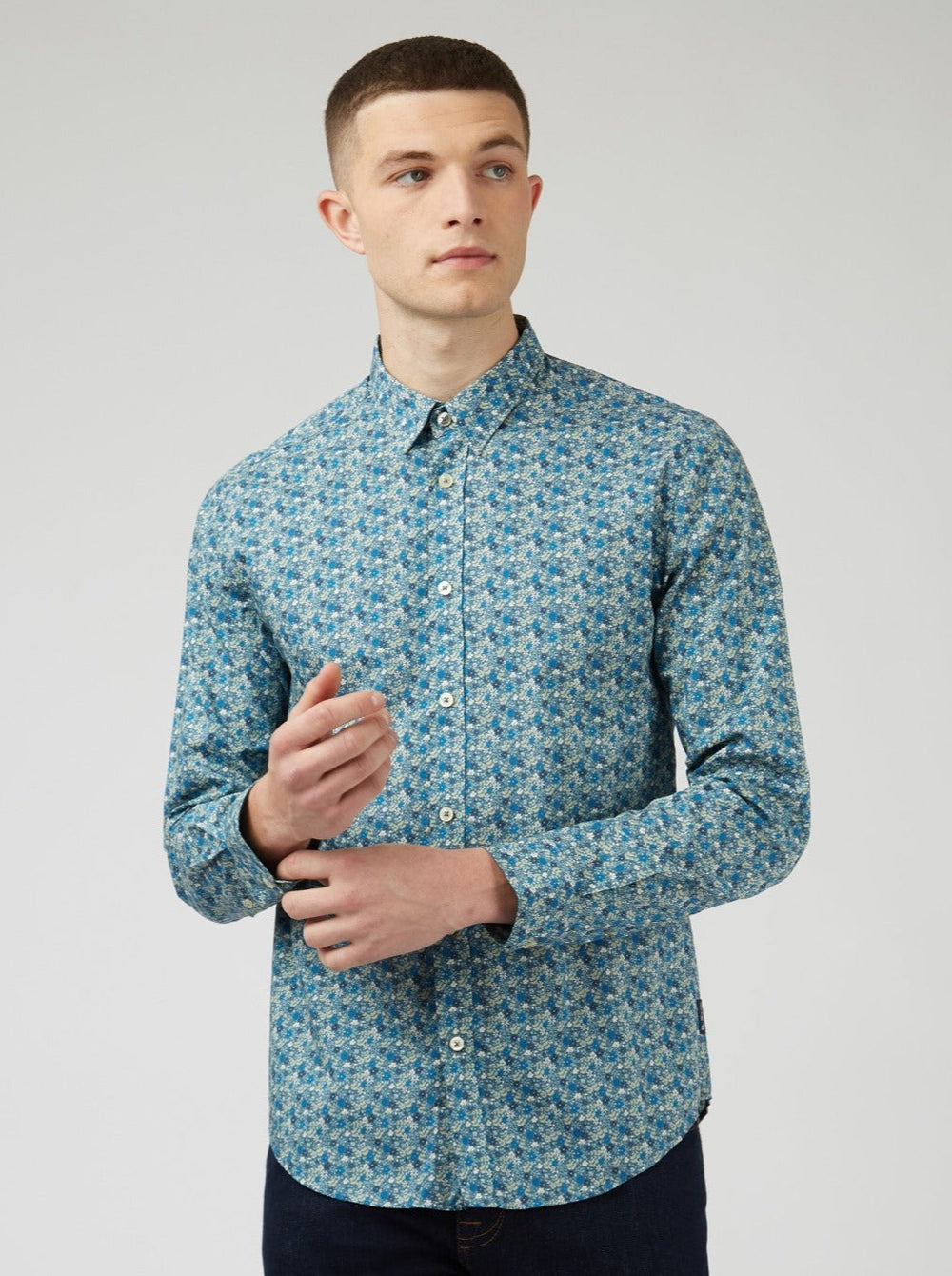 Ben Sherman Floral Print Long-Sleeve Hemd Blau Grau | 75801VSRL