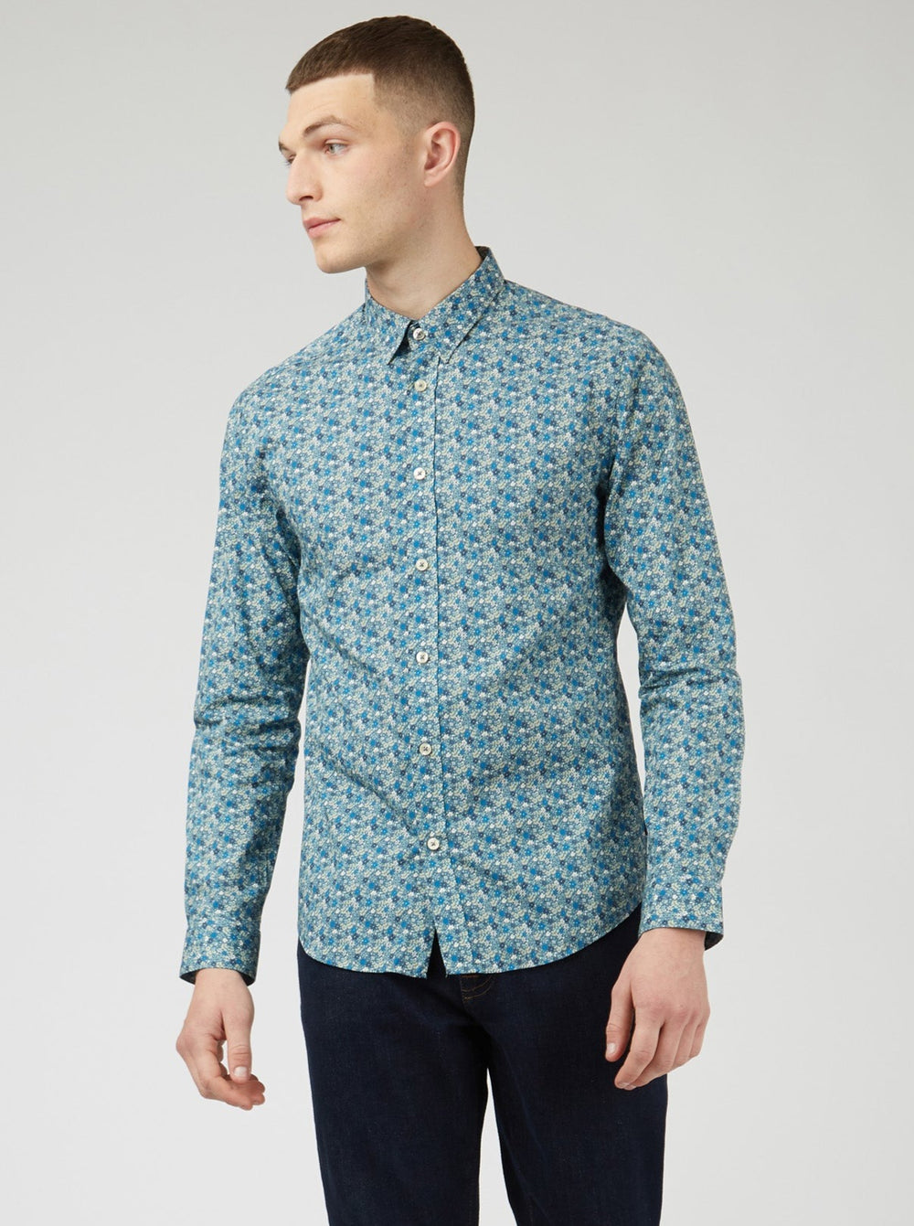 Ben Sherman Floral Print Long-Sleeve Hemd Blau Grau | 75801VSRL