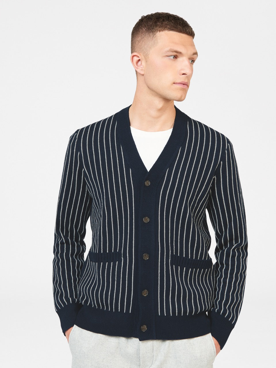 Ben Sherman Jacquard Stripe Cardigan Strickwaren Navy | 94250QXKD