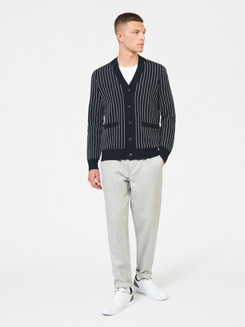 Ben Sherman Jacquard Stripe Cardigan Strickwaren Navy | 94250QXKD