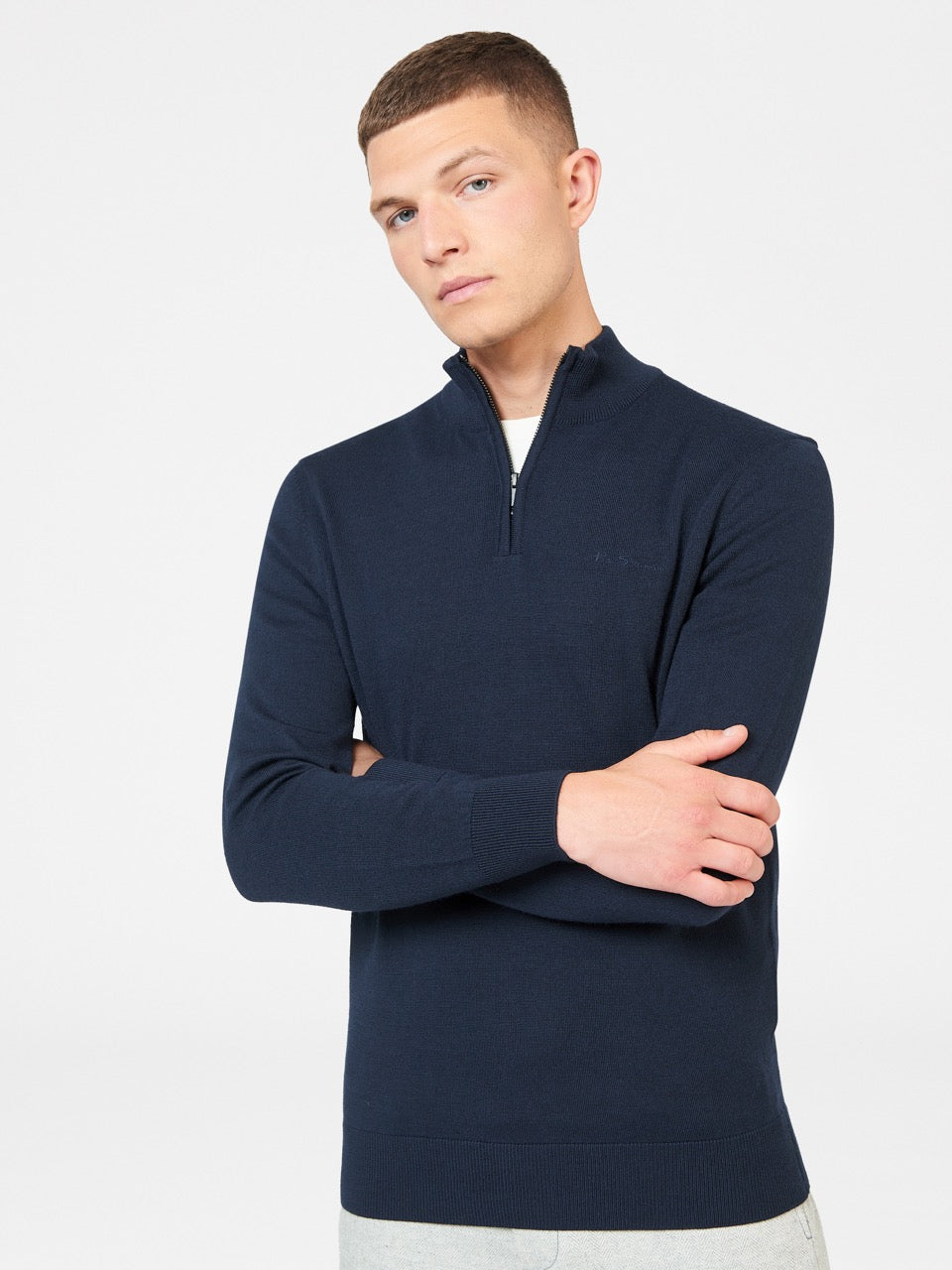 Ben Sherman Merino Half-Zip Strickwaren Navy | 15267PHNM