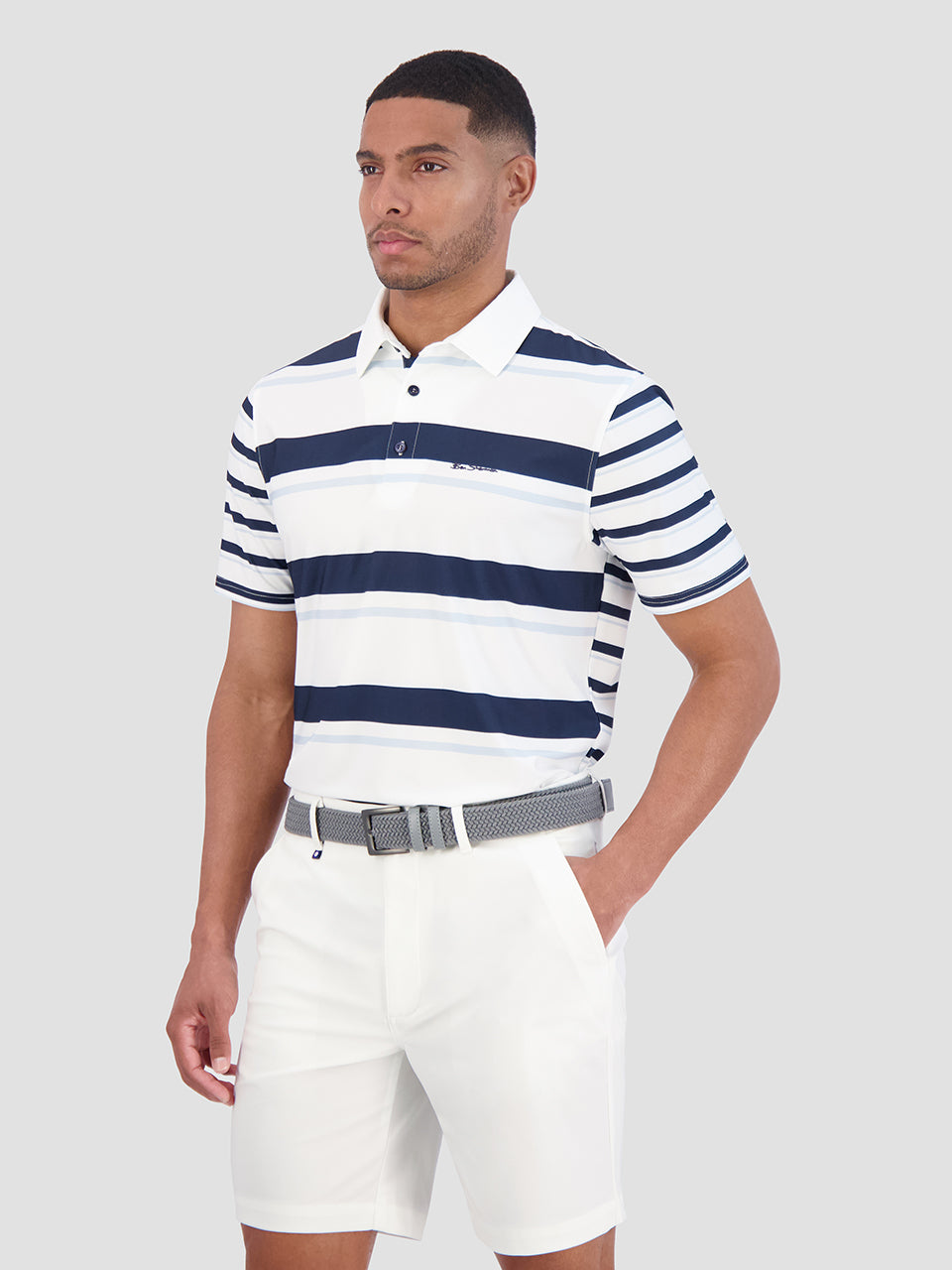 Ben Sherman Mixed Mod Stripes Tech Jersey Sports Fit Polo Shirts Blau | 65237THKN