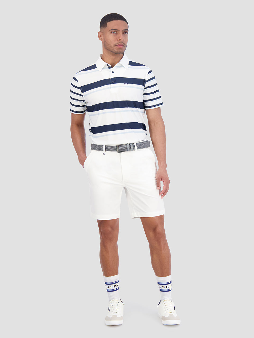 Ben Sherman Mixed Mod Stripes Tech Jersey Sports Fit Polo Shirts Blau | 65237THKN