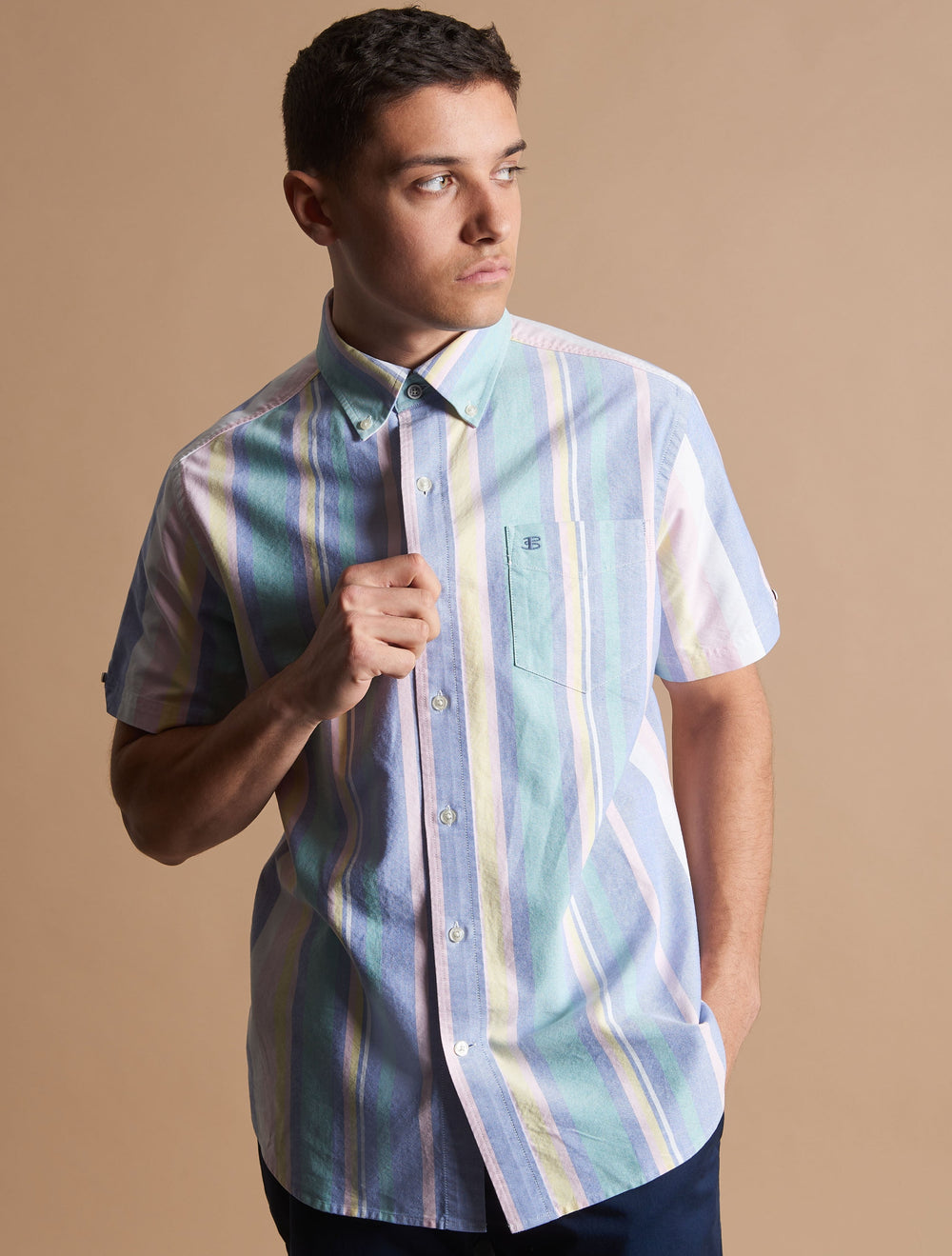 Ben Sherman Short Sleeve Brighton Oxford Organic Stripe Hemd Mehrfarbig | 93508GRNH