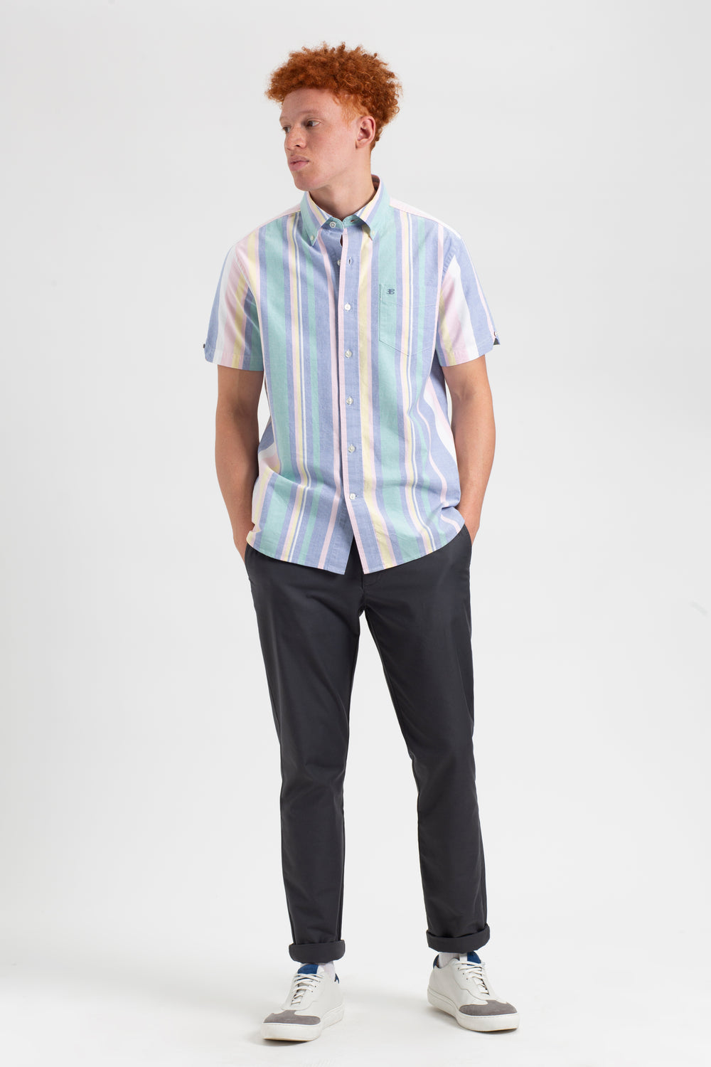 Ben Sherman Short Sleeve Brighton Oxford Organic Stripe Hemd Mehrfarbig | 93508GRNH