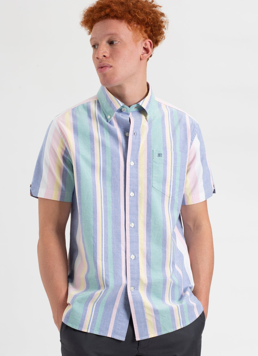 Ben Sherman Short Sleeve Brighton Oxford Organic Stripe Hemd Mehrfarbig | 93508GRNH