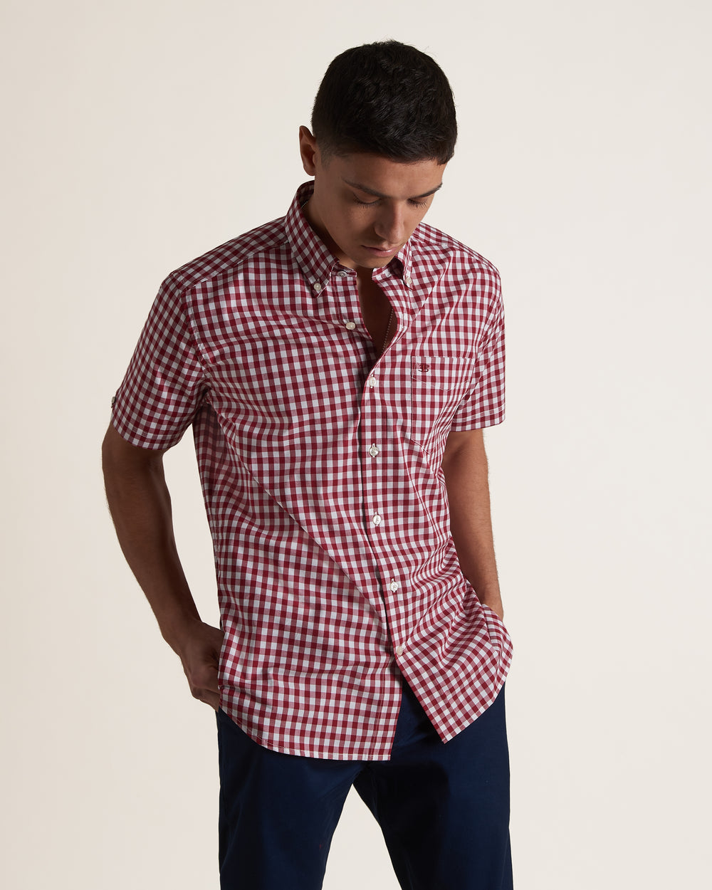 Ben Sherman Short Sleeve House Poplin Gingham Hemd Bordeaux | 40127SWQK