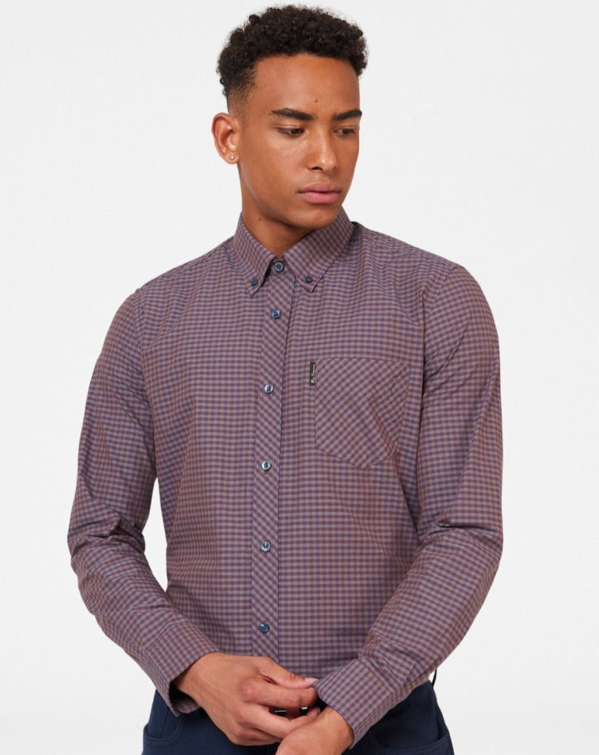 Ben Sherman Signature Gingham Long-Sleeve Hemd Lila | 54320GMOH