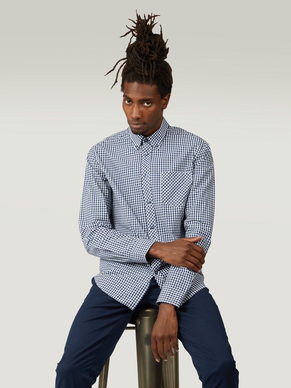 Ben Sherman Signature Long-Sleeve Gingham Hemd Dunkelblau | 37540ETPK