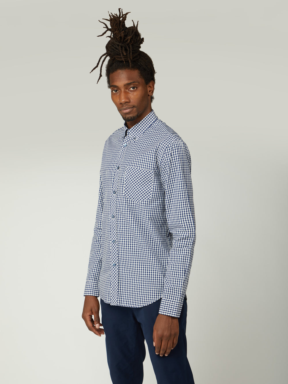 Ben Sherman Signature Long-Sleeve Gingham Hemd Dunkelblau | 37540ETPK