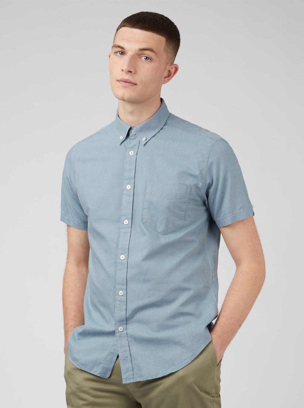 Ben Sherman Signature Organic Short-Sleeve Oxford Shadow Hemd Blau Grau | 81672MEHZ