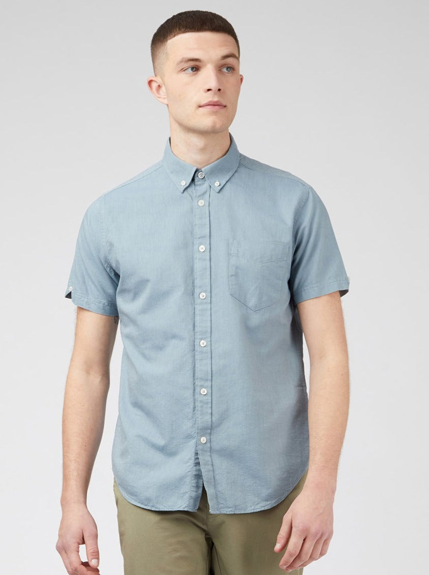 Ben Sherman Signature Organic Short-Sleeve Oxford Shadow Hemd Blau Grau | 81672MEHZ