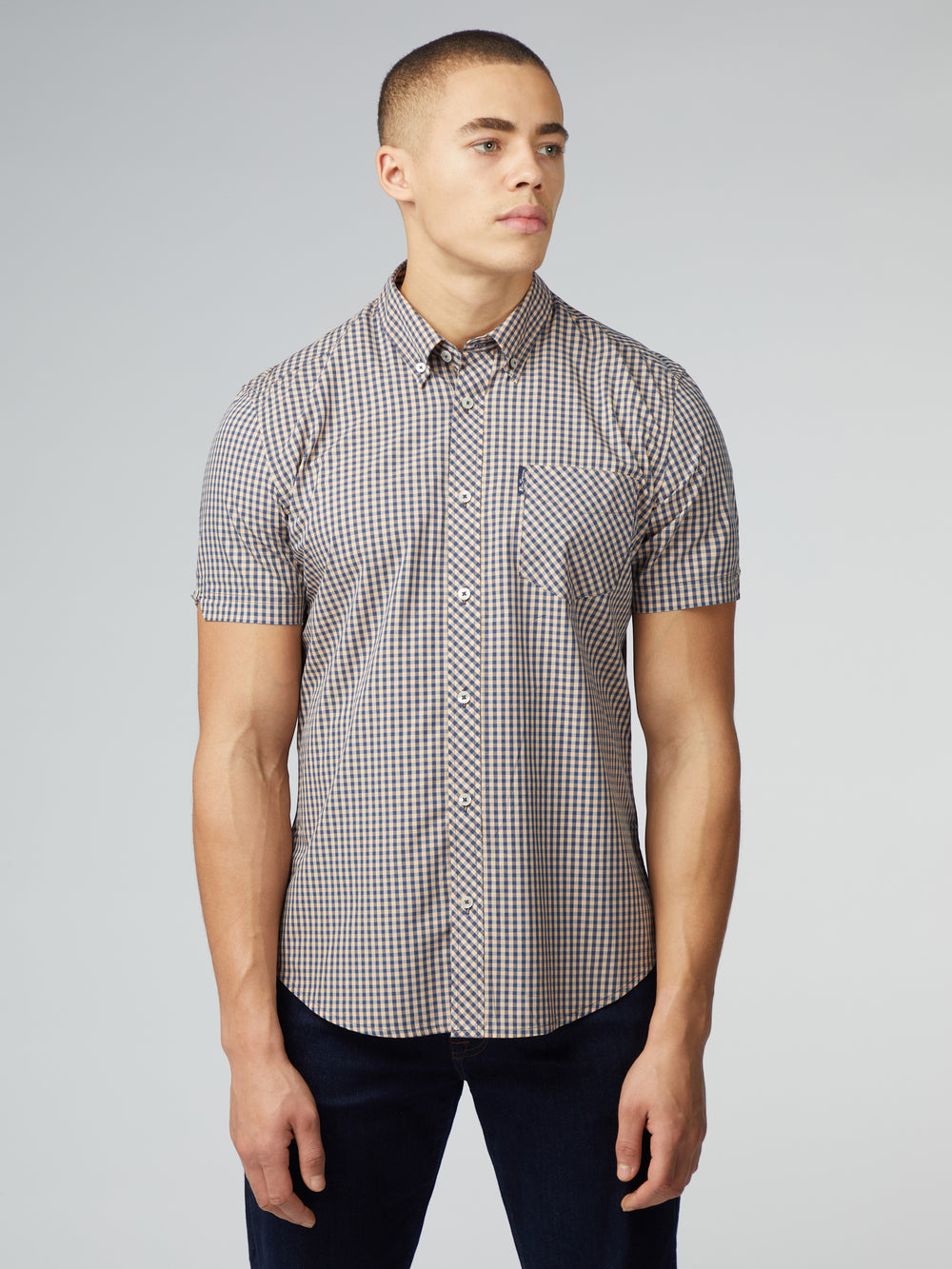 Ben Sherman Signature Short Sleeve Gingham Hemd Kupfer Orange | 30925ZASE