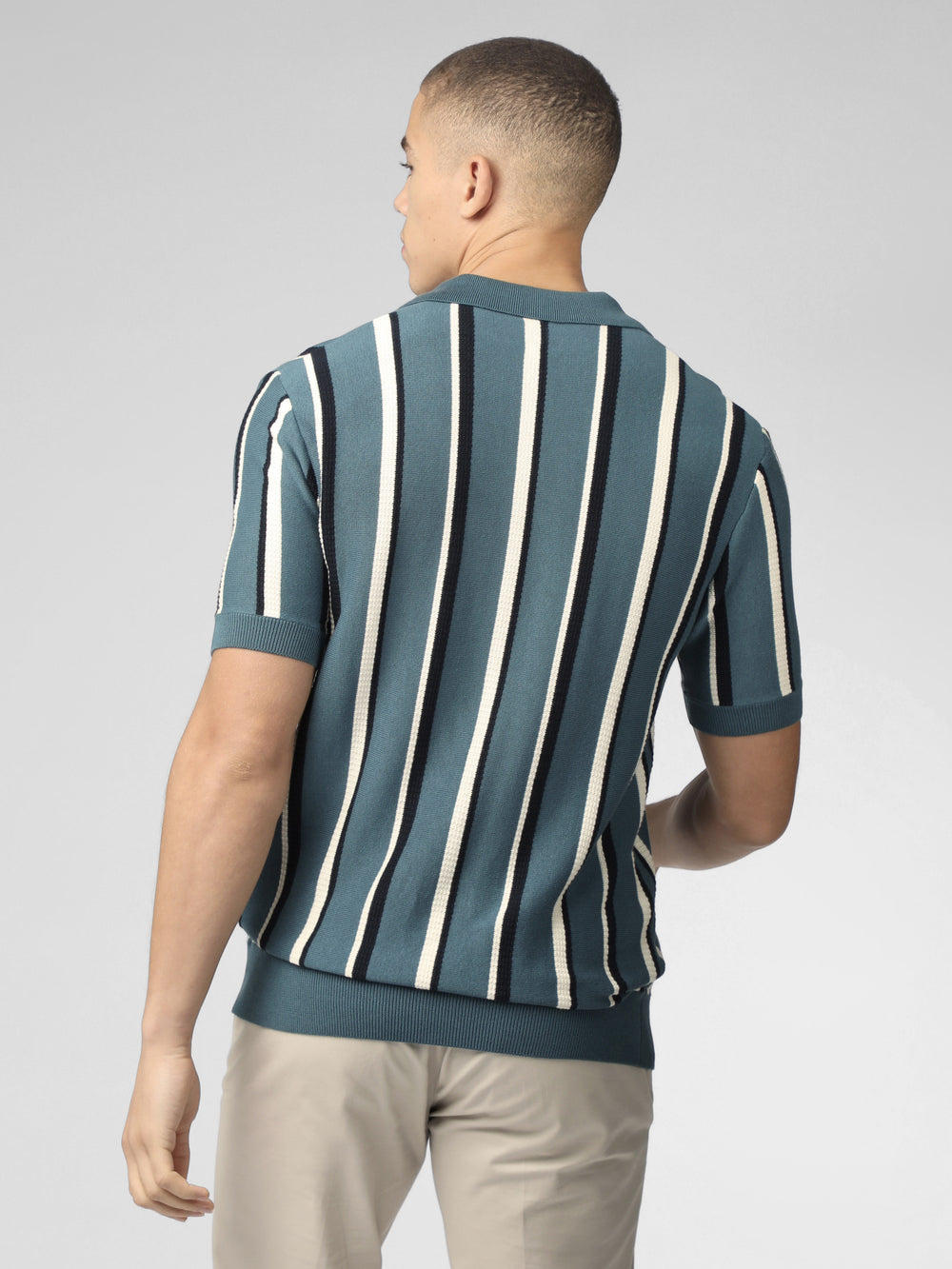 Ben Sherman Signature Vertical Stripe Open Neck Polo Strickwaren Türkis | 67052SHBF