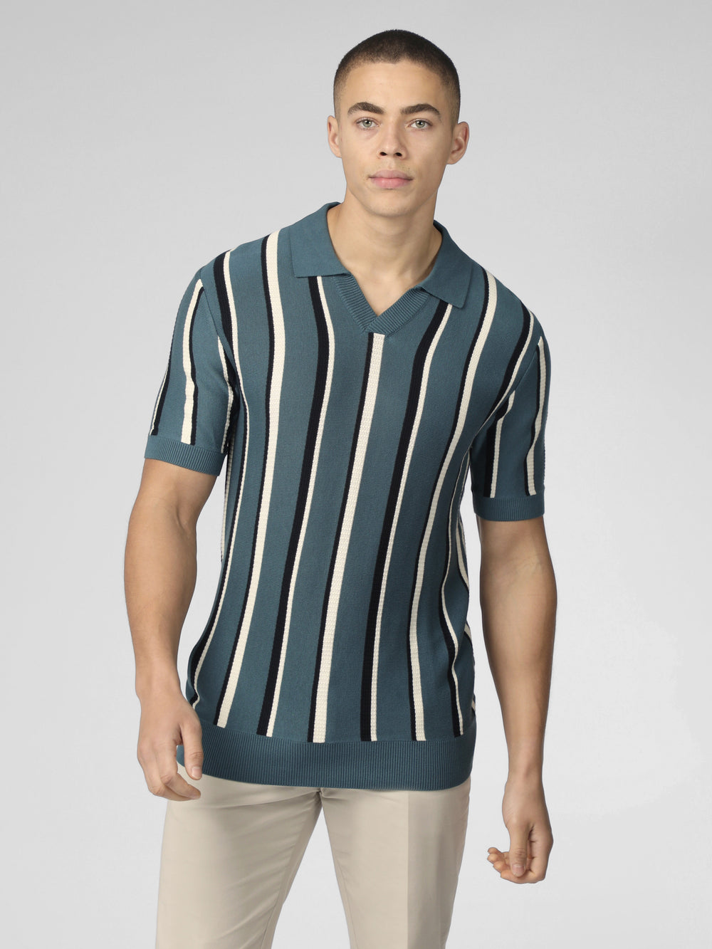 Ben Sherman Signature Vertical Stripe Open Neck Polo Strickwaren Türkis | 67052SHBF