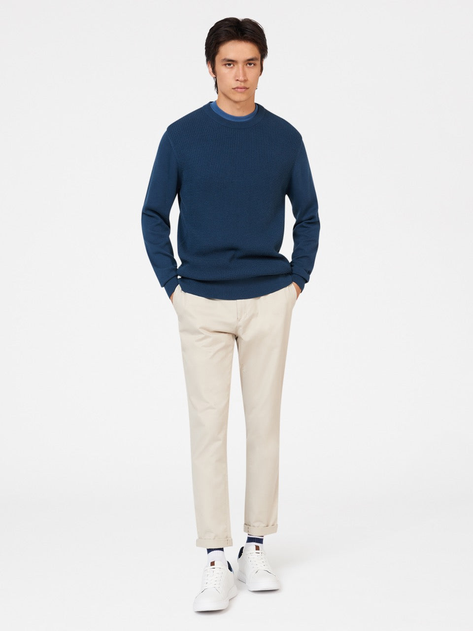 Ben Sherman Textured Crewneck Strickwaren Indigo | 47216VCRW